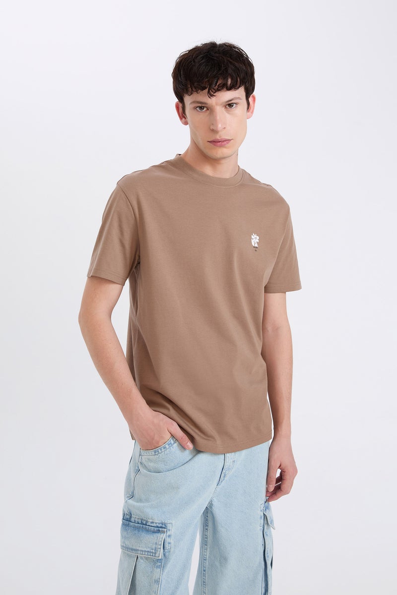 DeFacto Brown Man Regular Fit Crew Neck Printed Short Sleeve T-Shirt Casual - Image 3